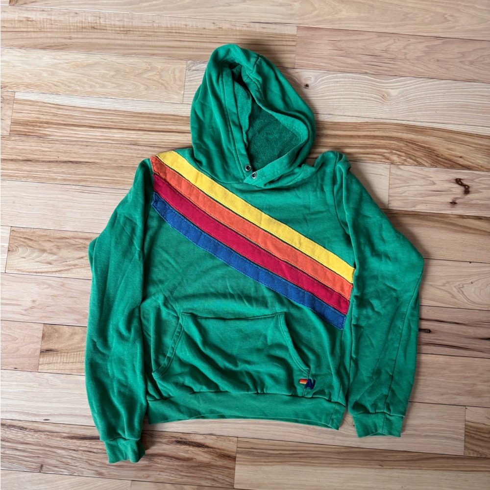 Aviator Nation Green Hoodie with Multicolor Stripes